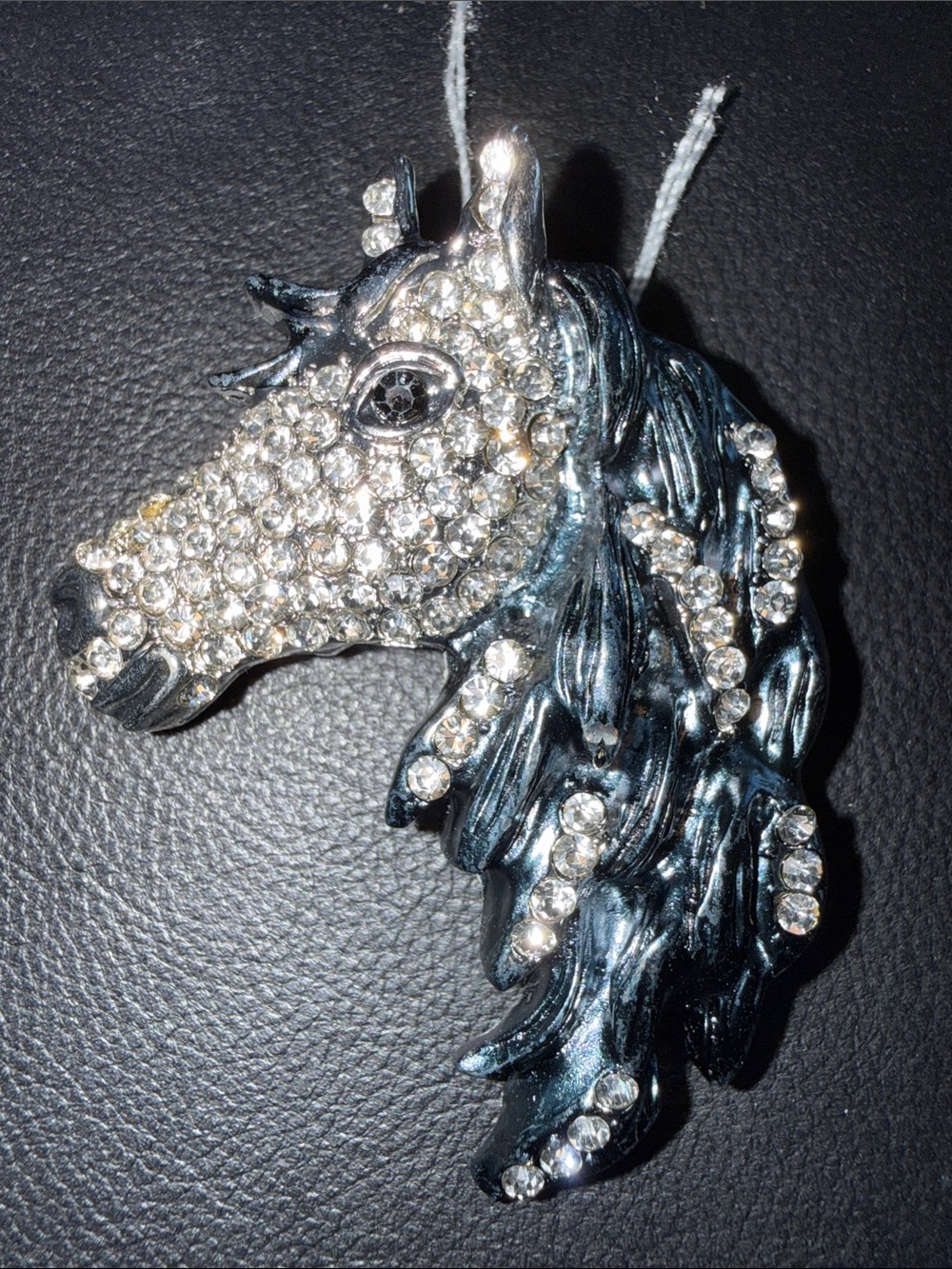 Sparkling Black and Silver Horse Head Ornament by
